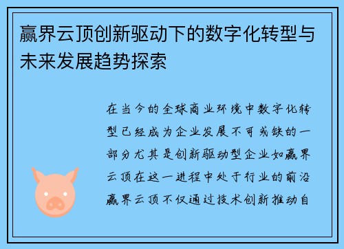 赢界云顶创新驱动下的数字化转型与未来发展趋势探索